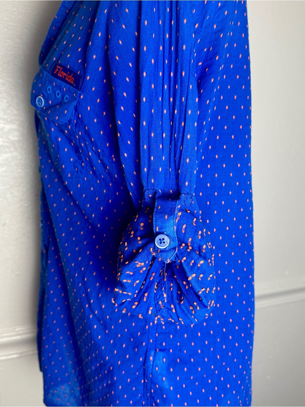 Women's Royal Blue Button-Down Shirt with Subtle Dot Print - Picture 5 of 10